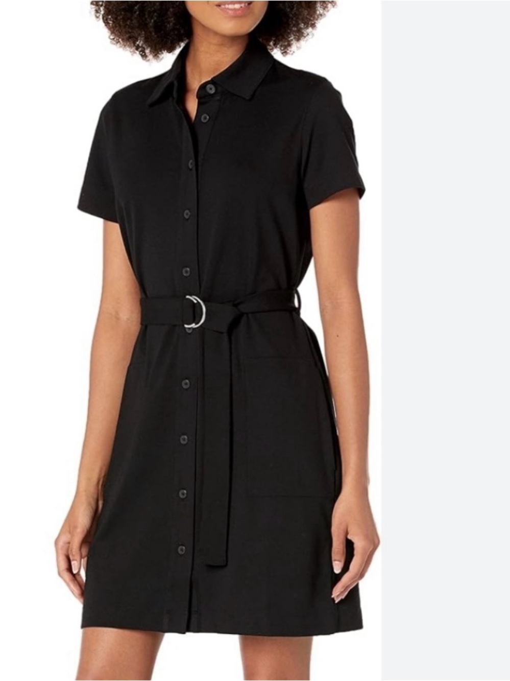 LIKE NEW Club Monaco Black Short-Sleeve Ponte Knit Polo Dress with Belt